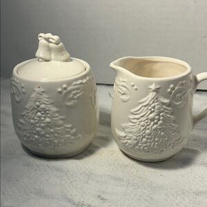 Elegant White Christmas  Tree Sugar and Creamer Set. made in Japan